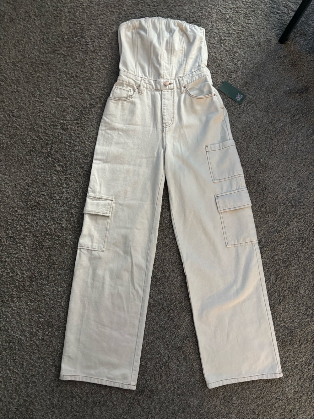 Target Off-White Strapless Cargo Jumpsuit